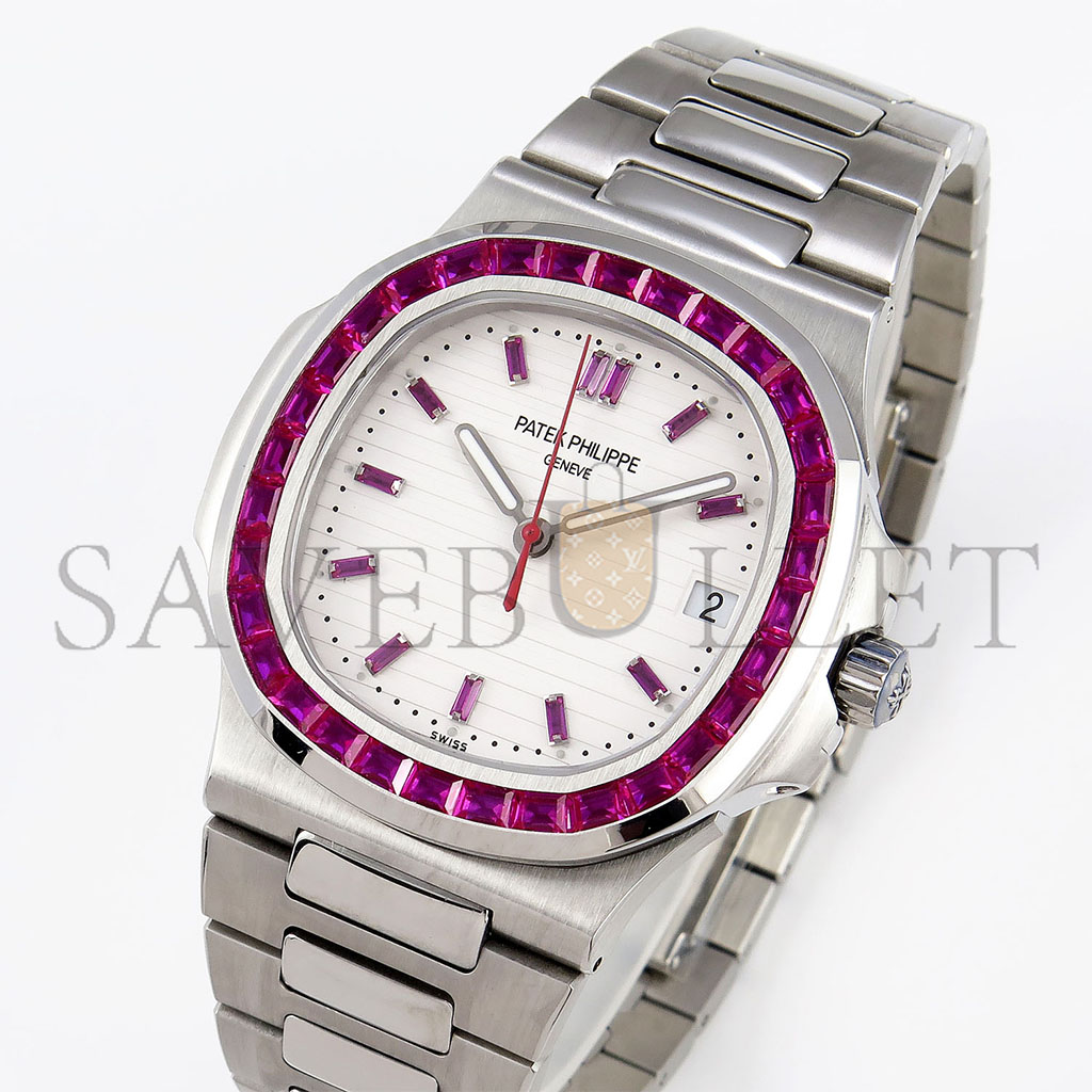 P**ek Ph**ppe nautilus edition white dial purple diamonds bezel on watch 5711p